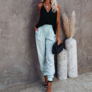 Pocketed Satin Joggers in seafoam